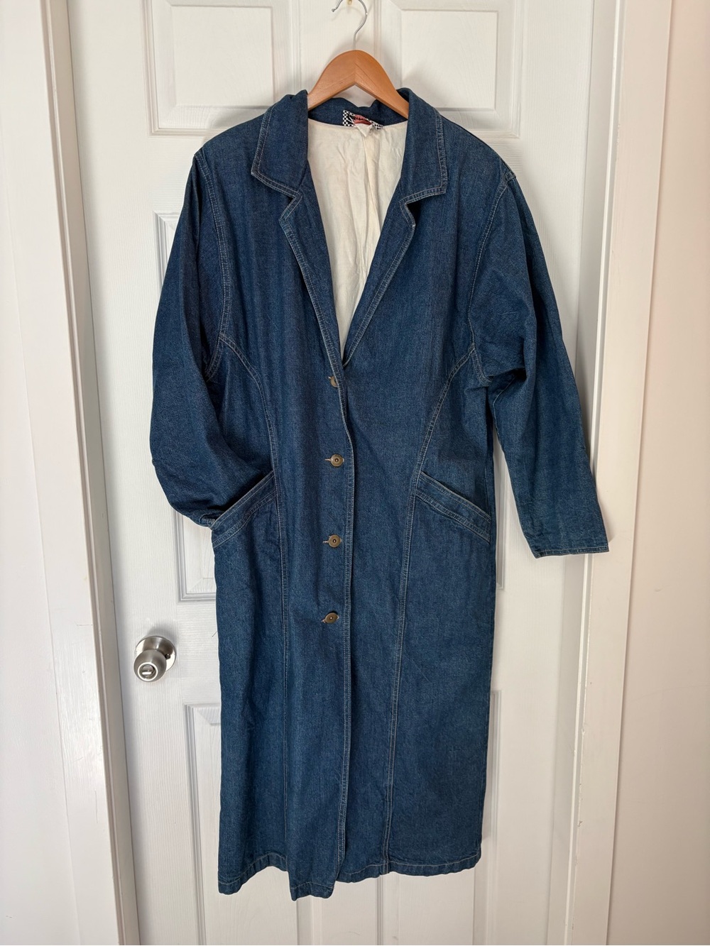 Vintage Long Dark Blue Denim Coat Jacket - made in Canada.